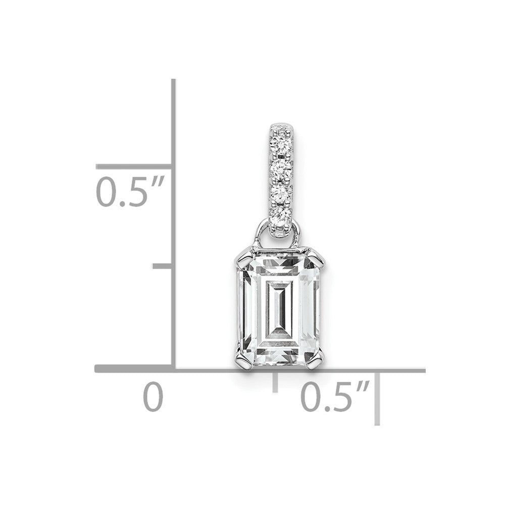14k White Gold 7x5 Emerald-cut April/White Topaz and Diamond Pendant