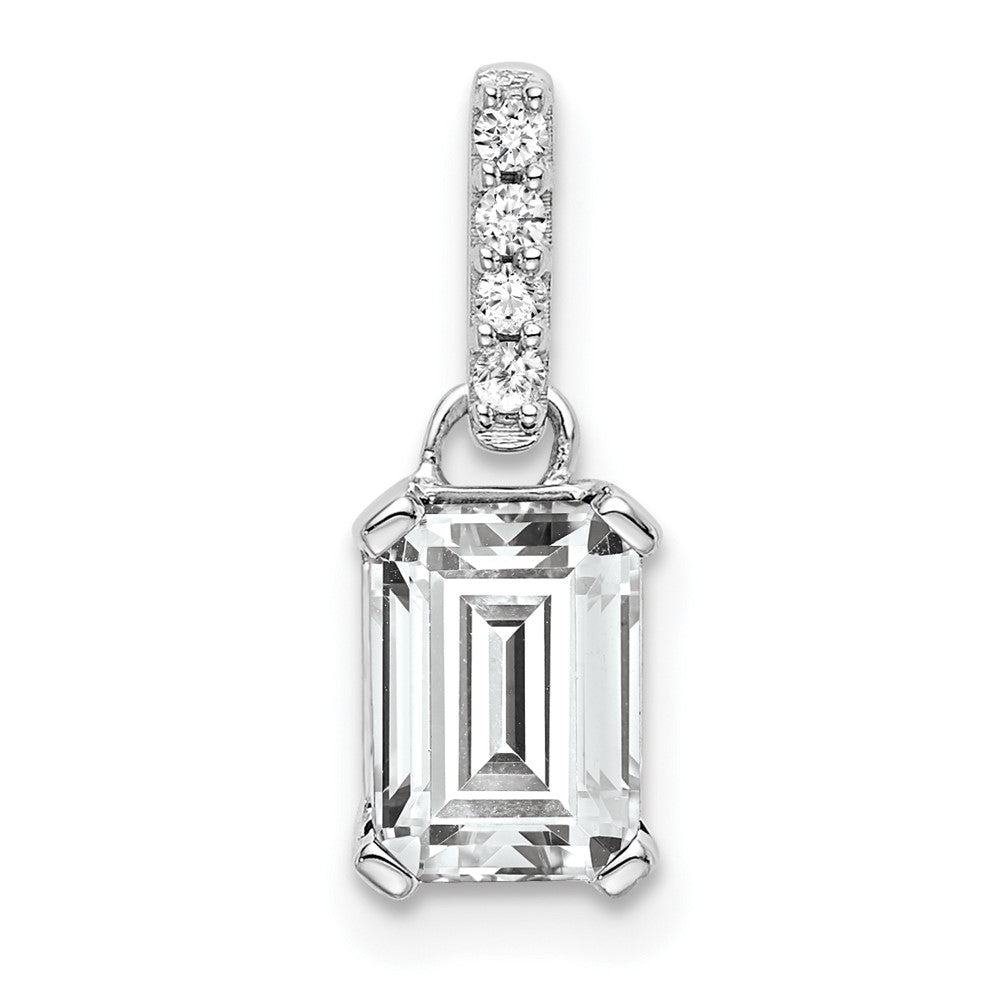 14k White Gold 7x5 Emerald-cut April/White Topaz and Diamond Pendant