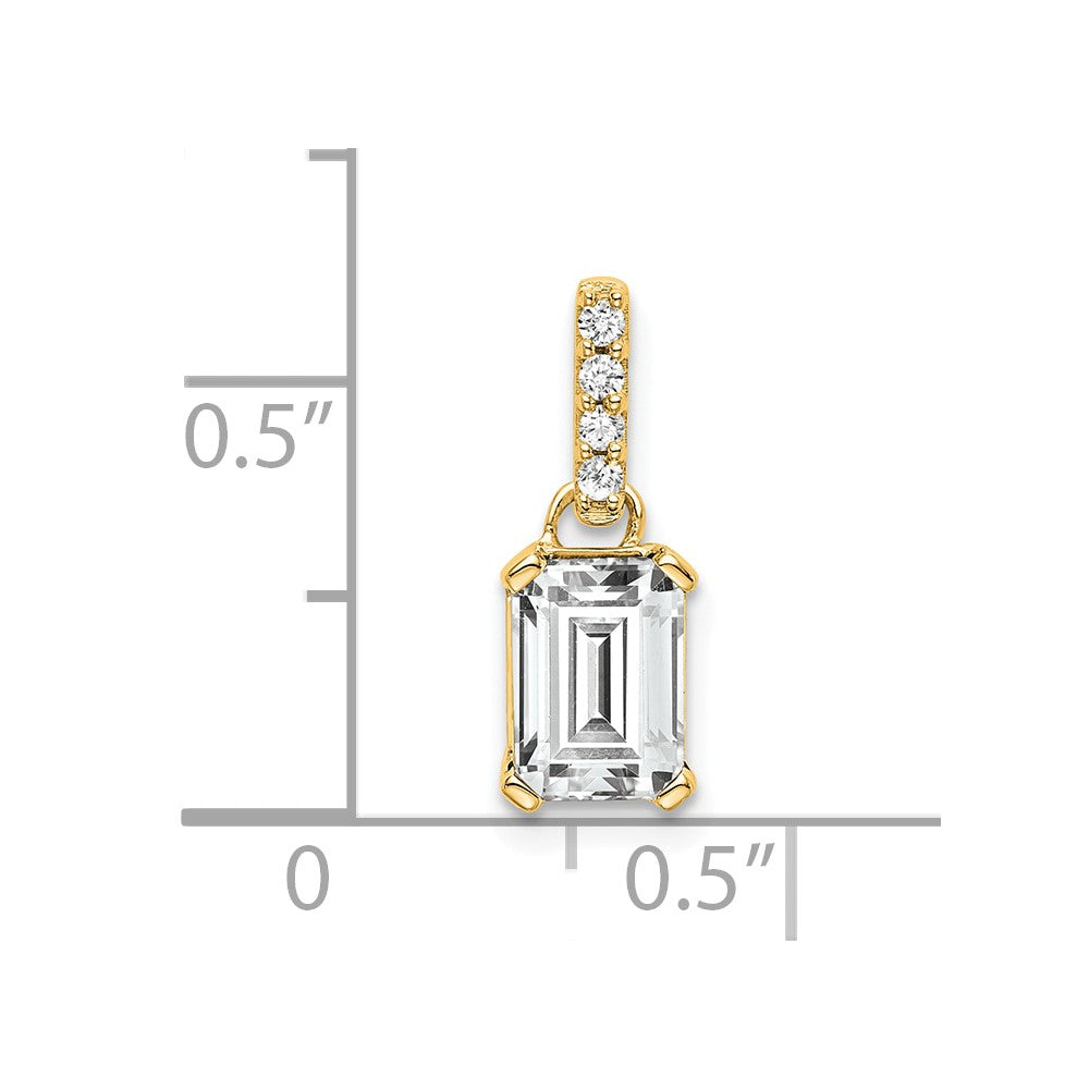 14k 7x5 Emerald-cut April/White Topaz and Diamond Pendant