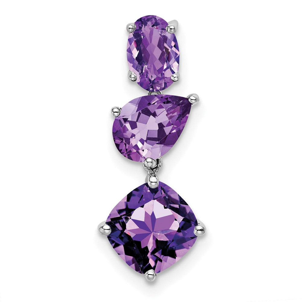14k White Gold Oval/Pear/Cushion Amethyst Chain Slide