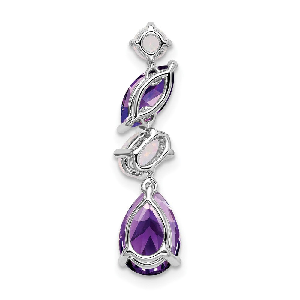 14k White Gold Marquise/Pear Amethyst and Opal Chain Slide