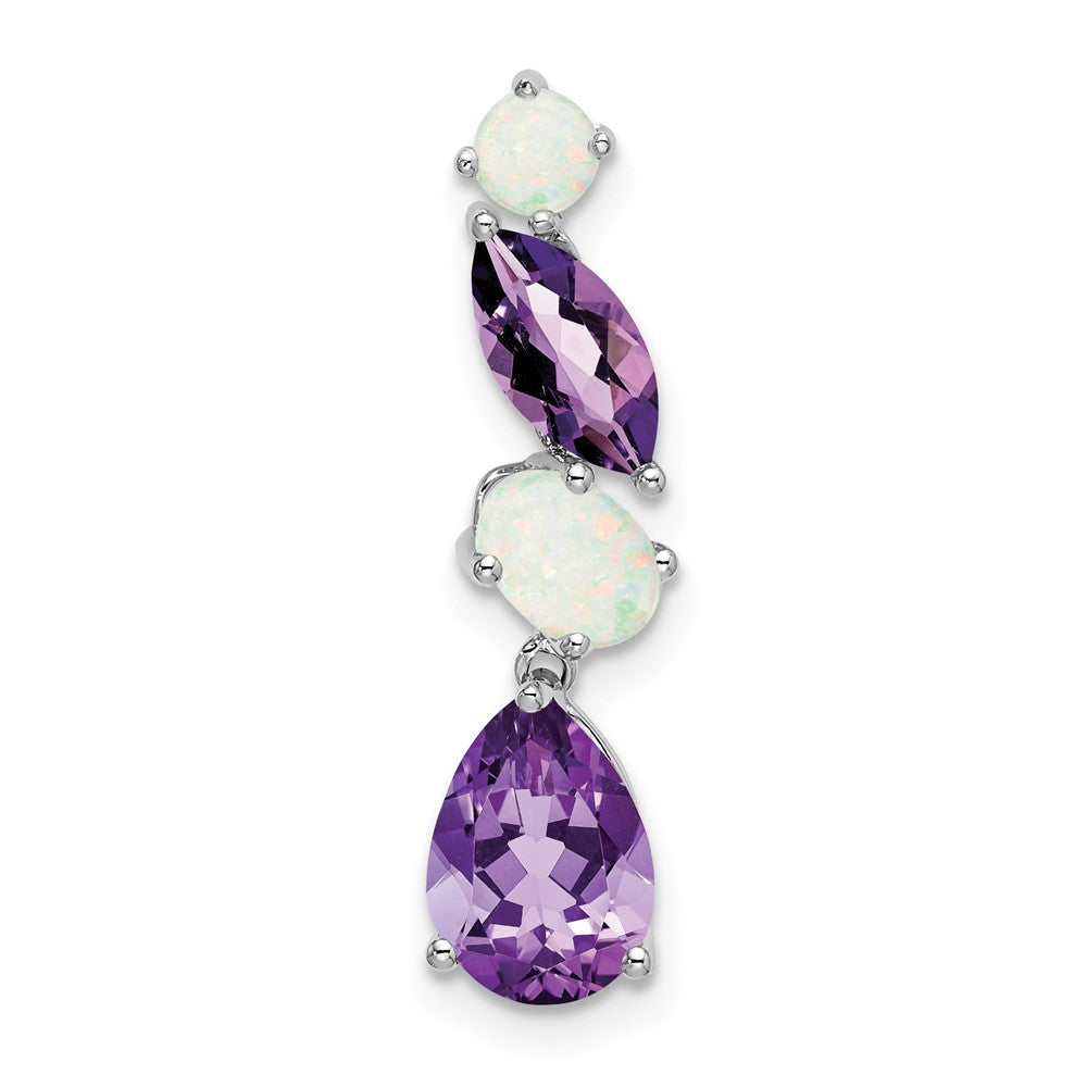 14k White Gold Marquise/Pear Amethyst and Opal Chain Slide
