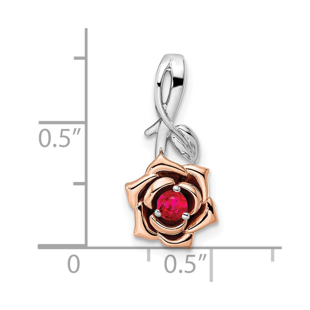 14K Two-tone White and Rose Gold Ruby Flower Chain Slide