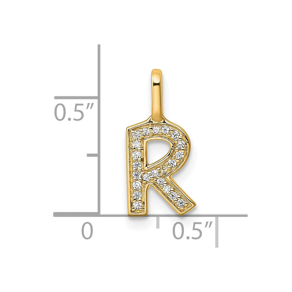 14K  Gold Diamond Letter R Initial Pendant
