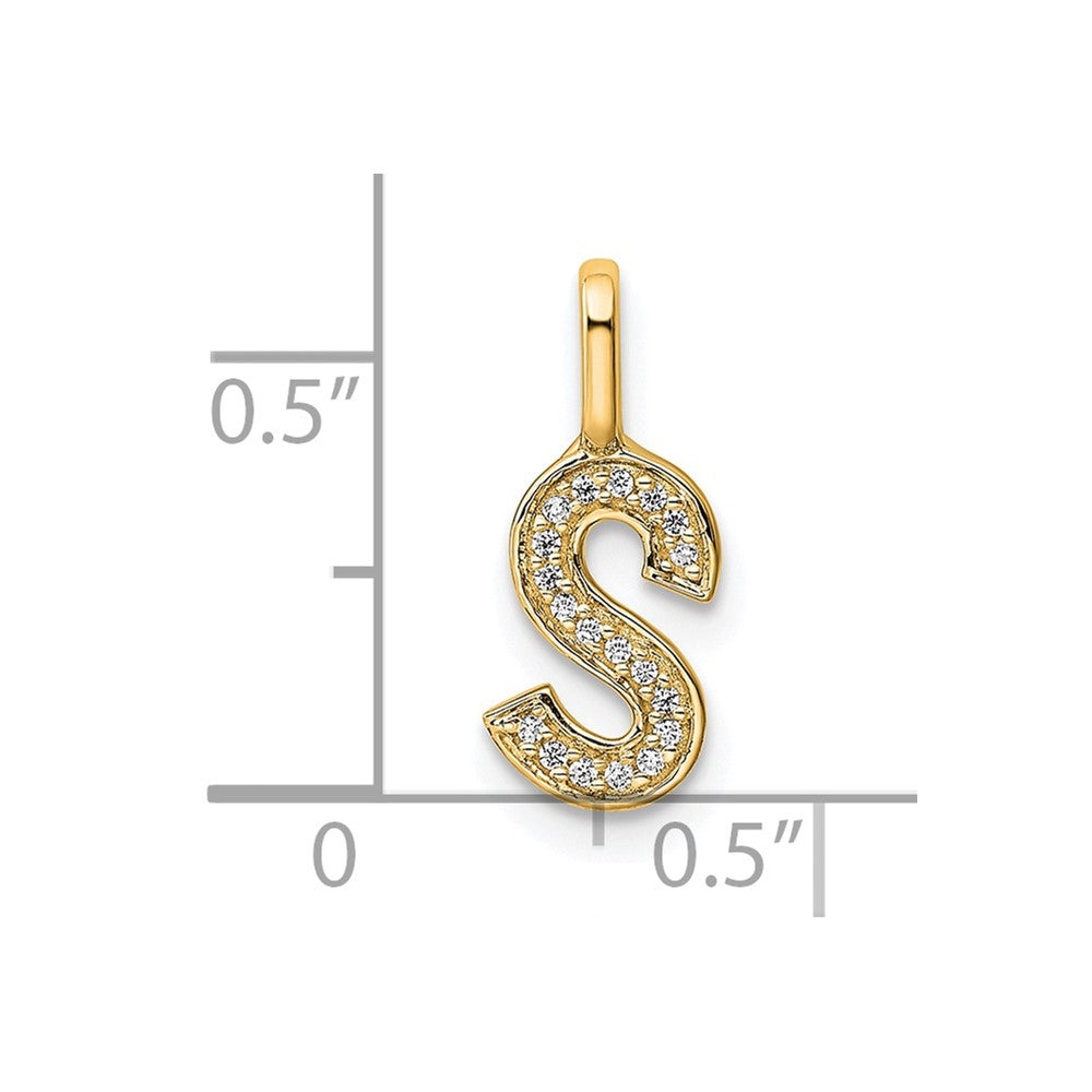 14K  Gold Diamond Letter S Initial Pendant