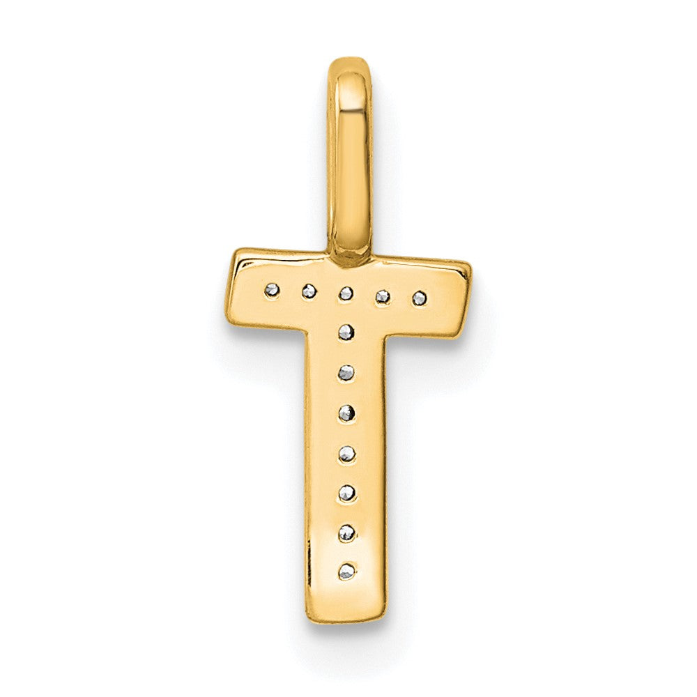 14K  Gold Diamond Letter T Initial Pendant