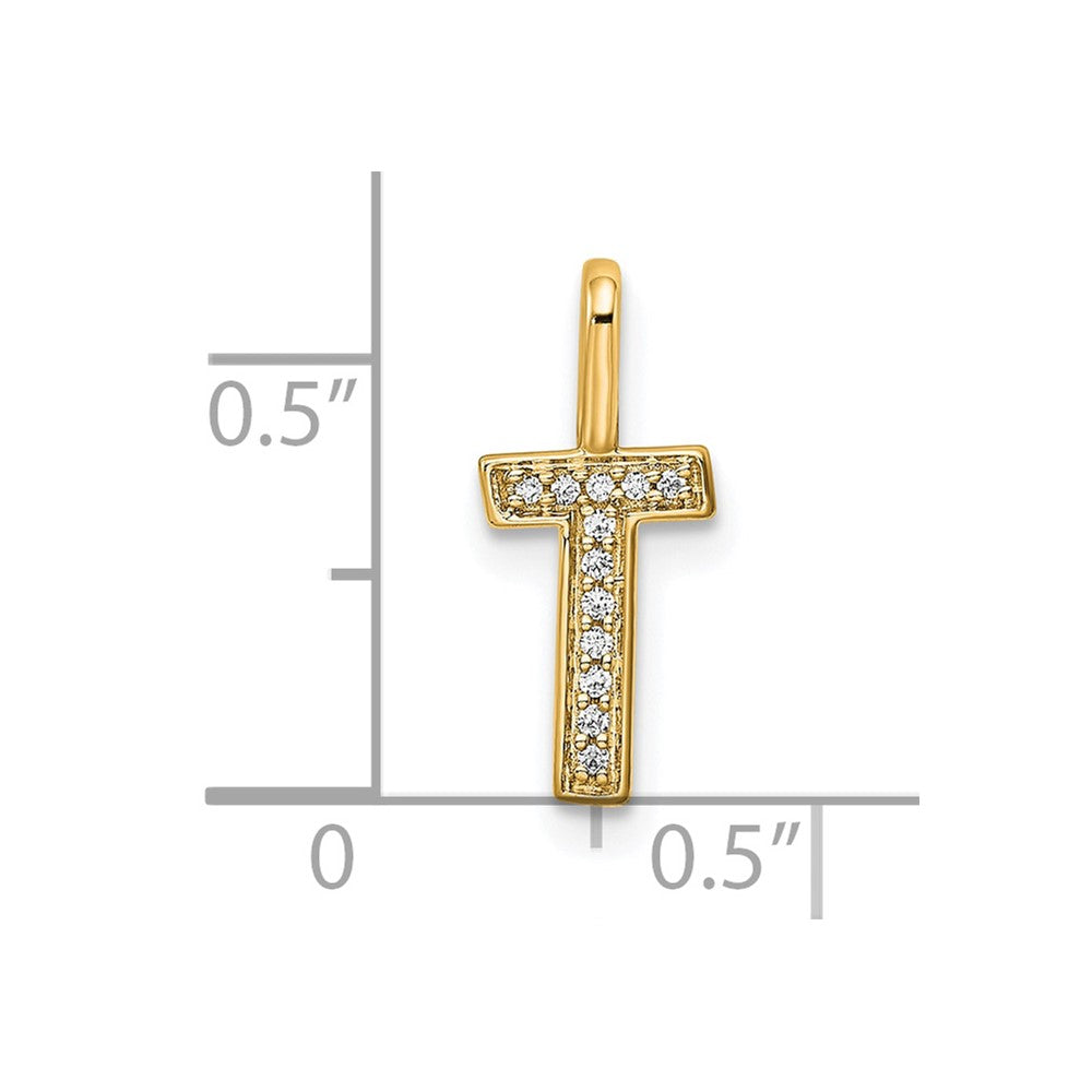 14K  Gold Diamond Letter T Initial Pendant