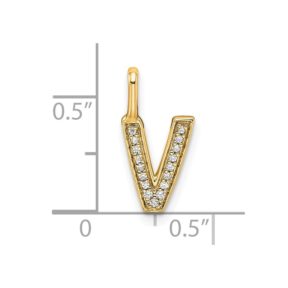 14K  Gold Diamond Letter V Initial Pendant