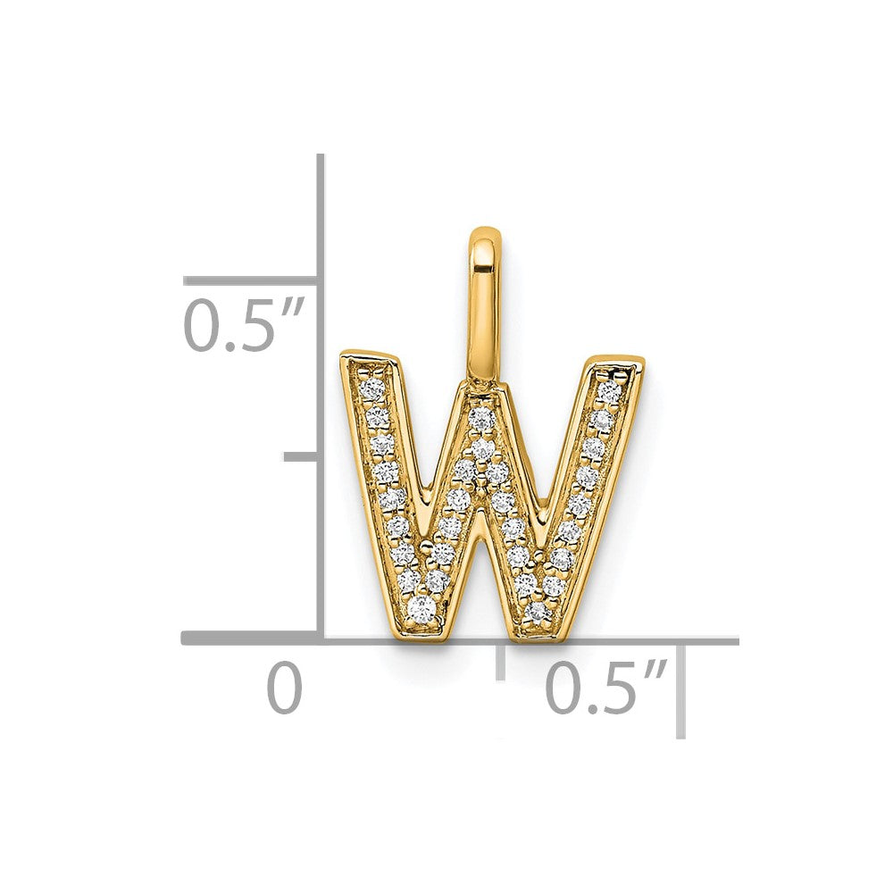 14K  Gold Diamond Letter W Initial Pendant