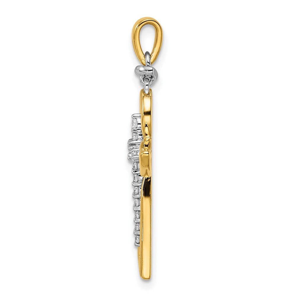 14k Two-tone Polished 1/5 carat Diamond Angel Cross Pendant
