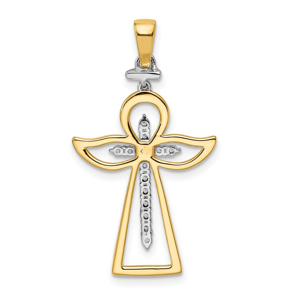 14k Two-tone Polished 1/5 carat Diamond Angel Cross Pendant