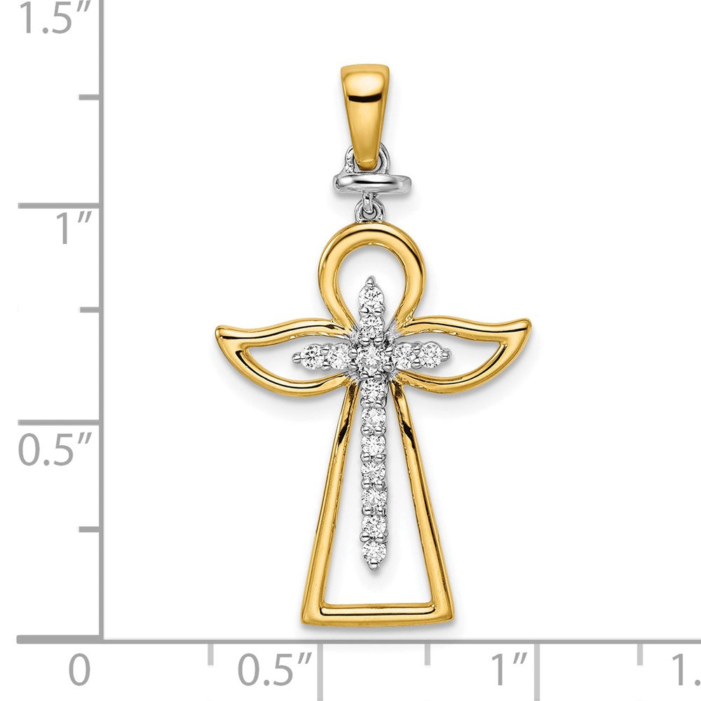 14k Two-tone Polished 1/5 carat Diamond Angel Cross Pendant
