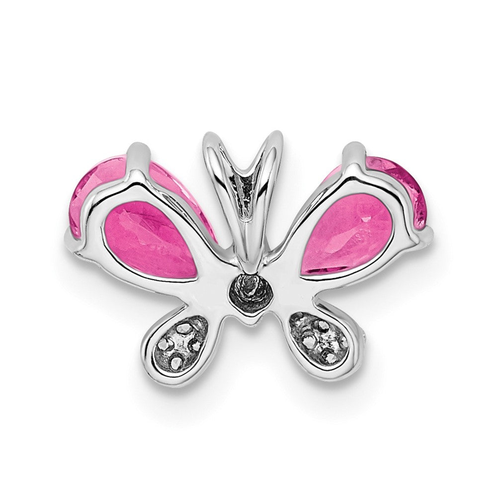 14k White Gold Pear Pink Tourmaline and Diamond Butterfly Chain Slide