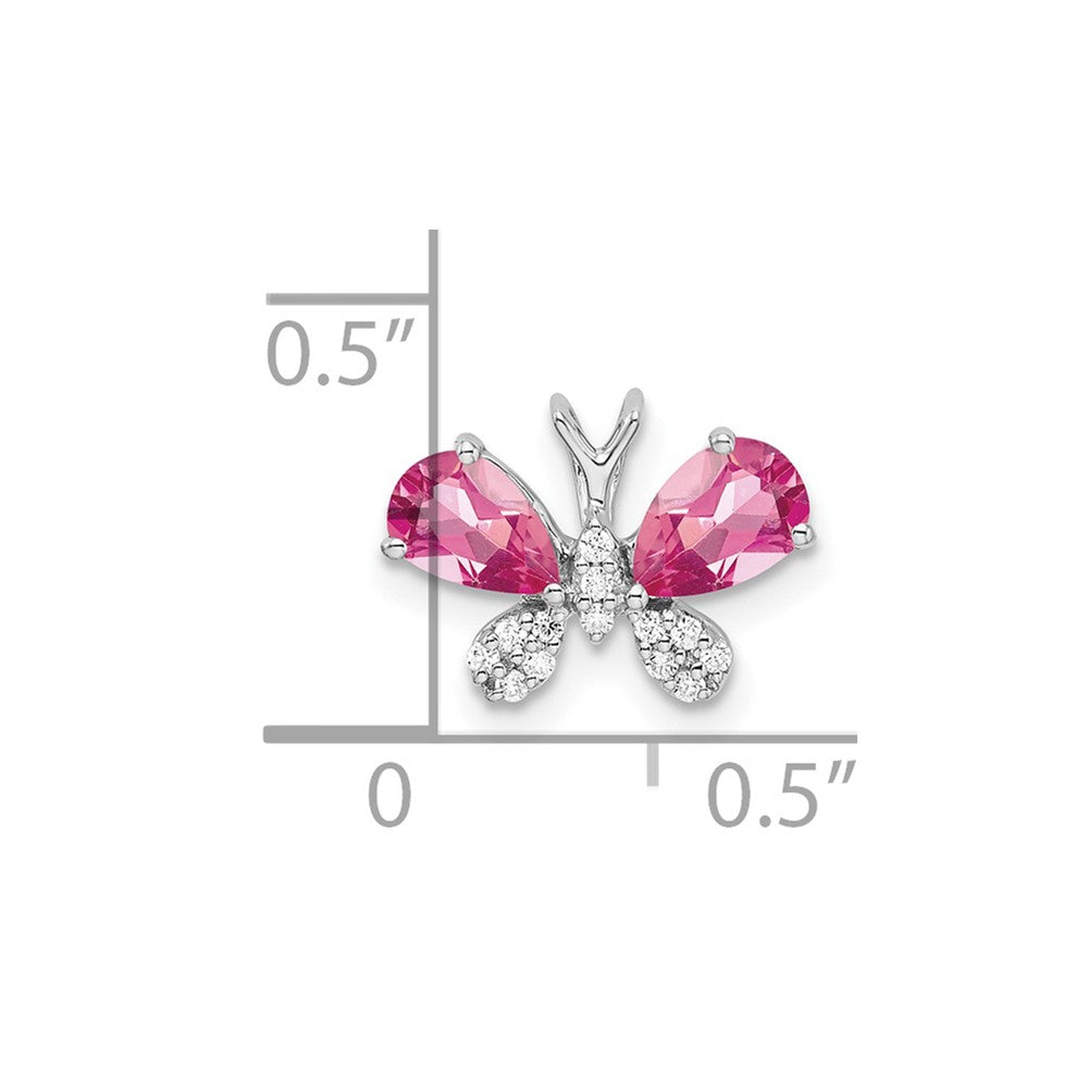 14k White Gold Pear Pink Tourmaline and Diamond Butterfly Chain Slide