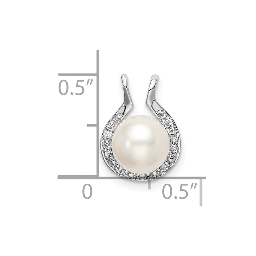 14k White Gold 7-8mm Round White Freshwater Cultured Pearl and Diamond Chain Slide