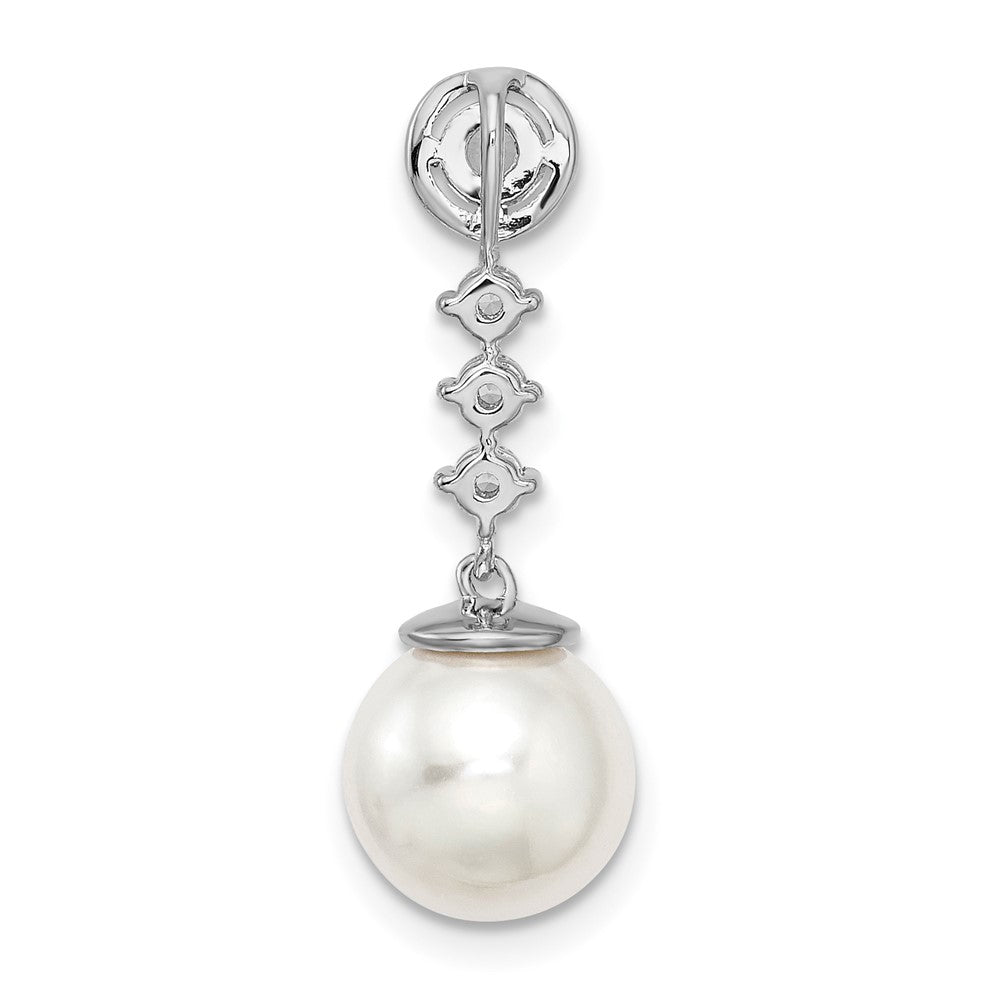 14k White Gold 8-9mm Round White Freshwater Cultured Pearl and Diamond Chain Slide