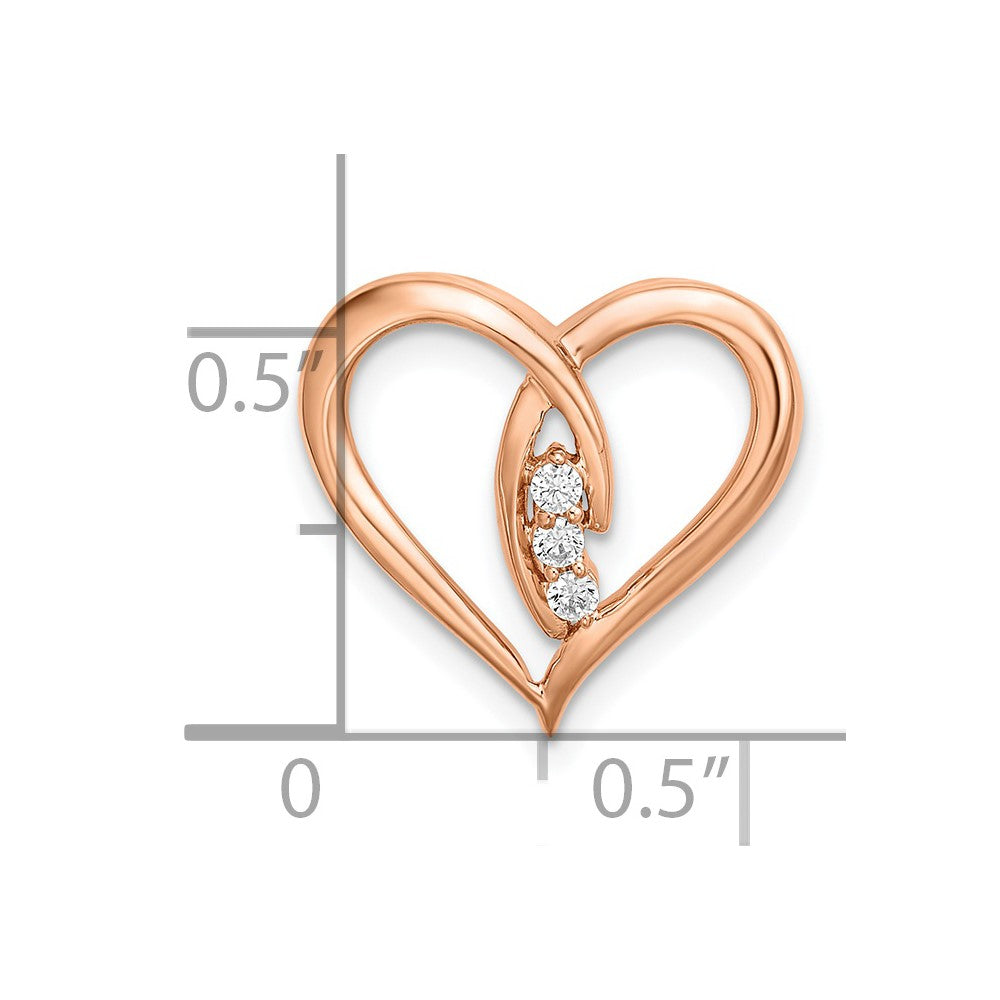14k Rose Gold Diamond Polished 3-Stone Heart Chain Slide