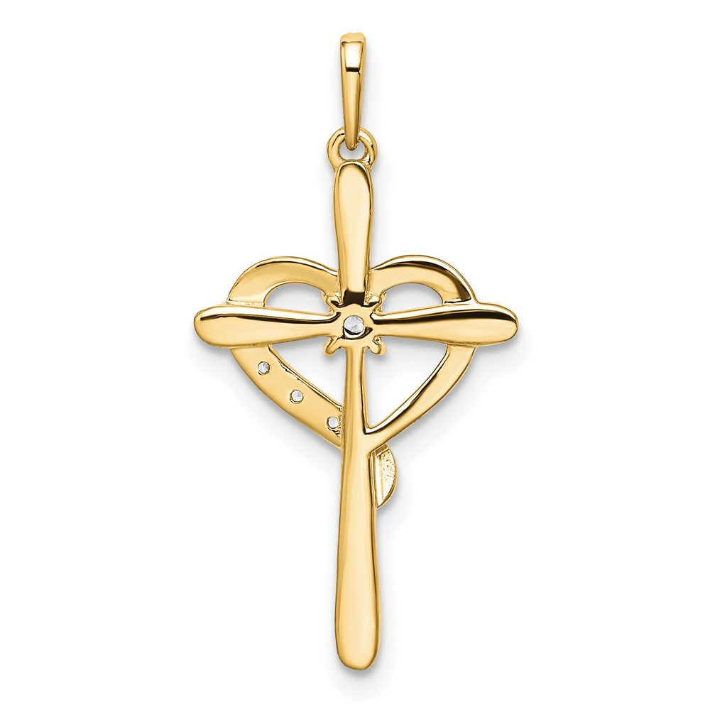 14k Rose Gold Diamond Cross with Heart Pendant