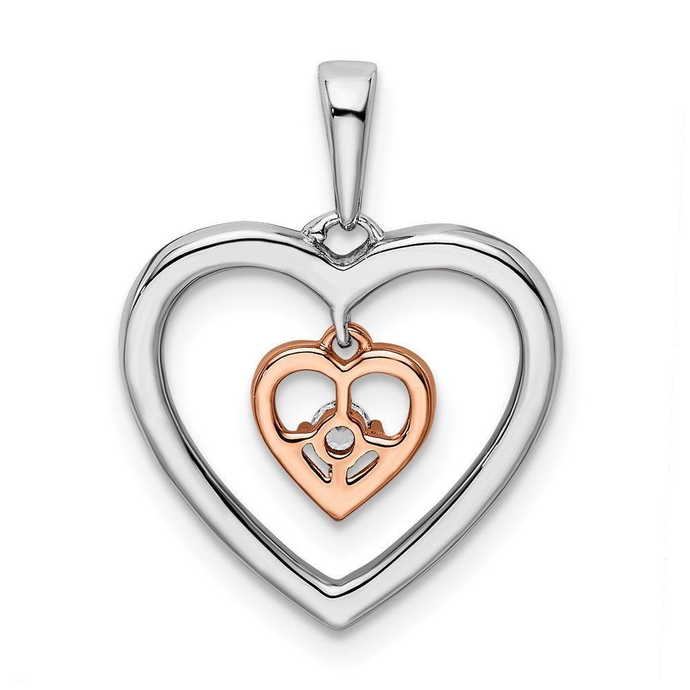 14k Two-tone White and Rose 1/20 carat Diamond Double Heart Pendant