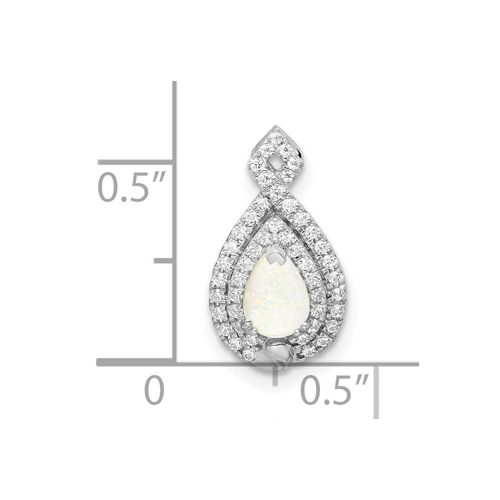 14k White Gold Polished Pear Opal and Diamond Chain Slide