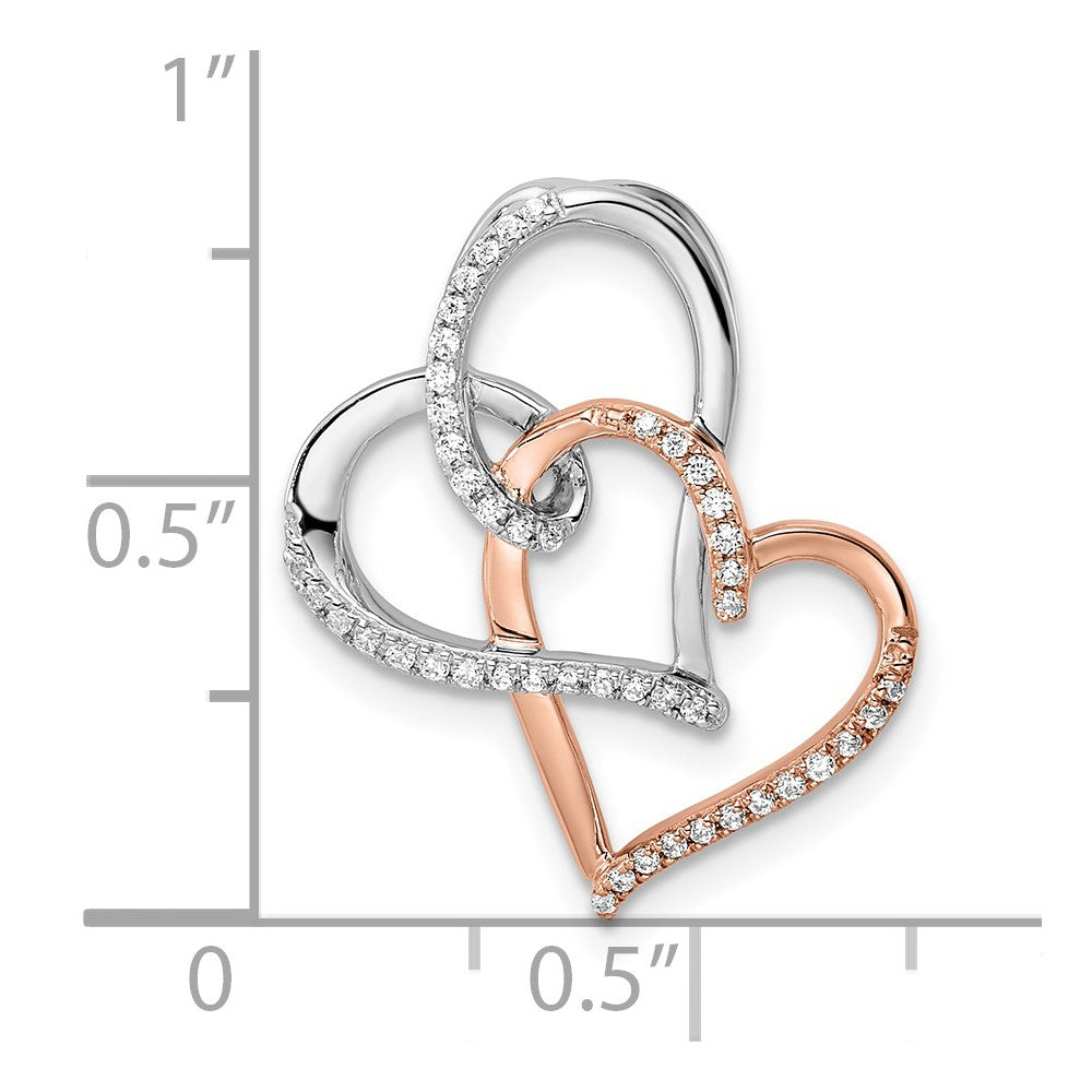 14k Two-tone White and Rose Entwined Double Heart Diamond Chain Slide