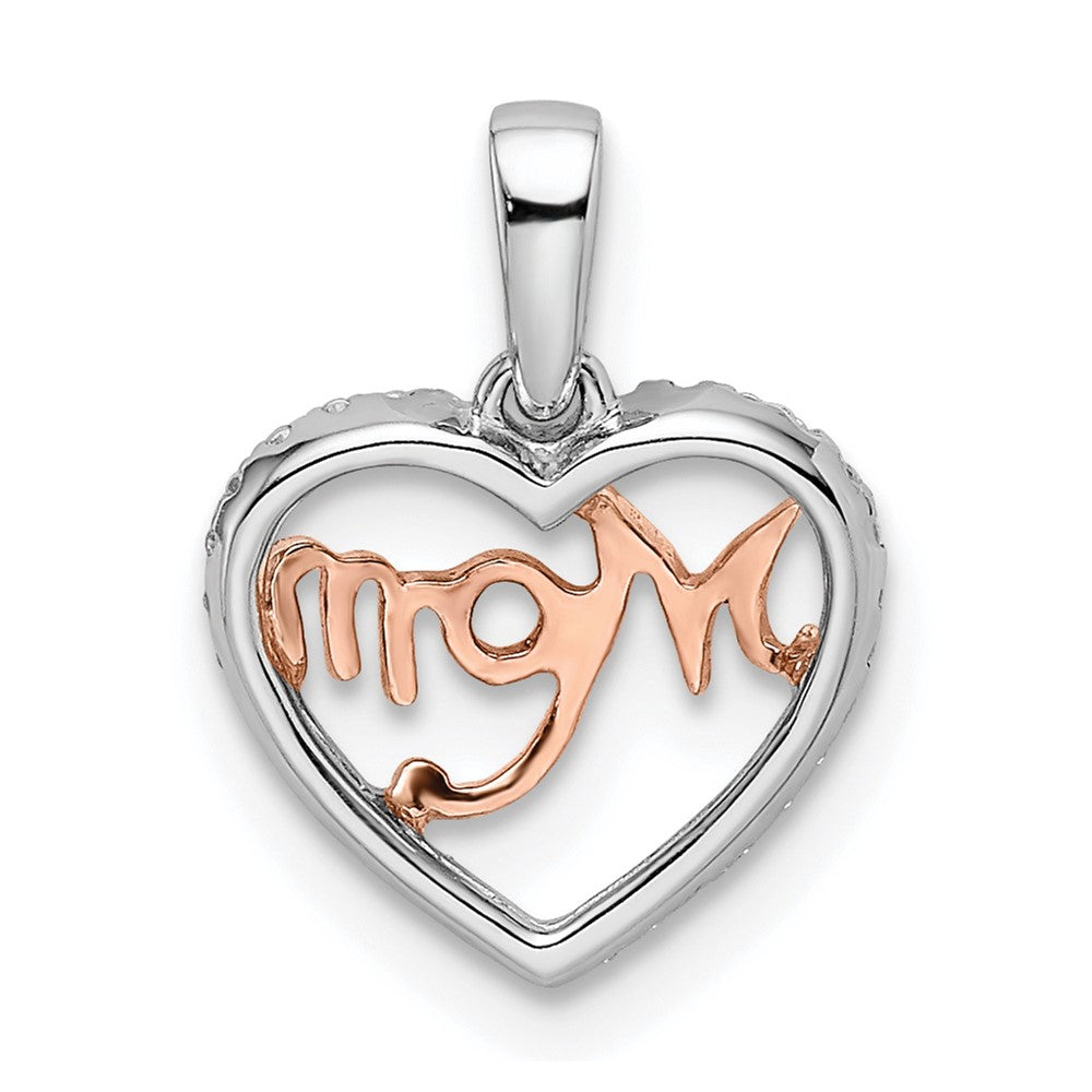14k Two-tone White and Rose Diamond MOM Script Heart Pendant