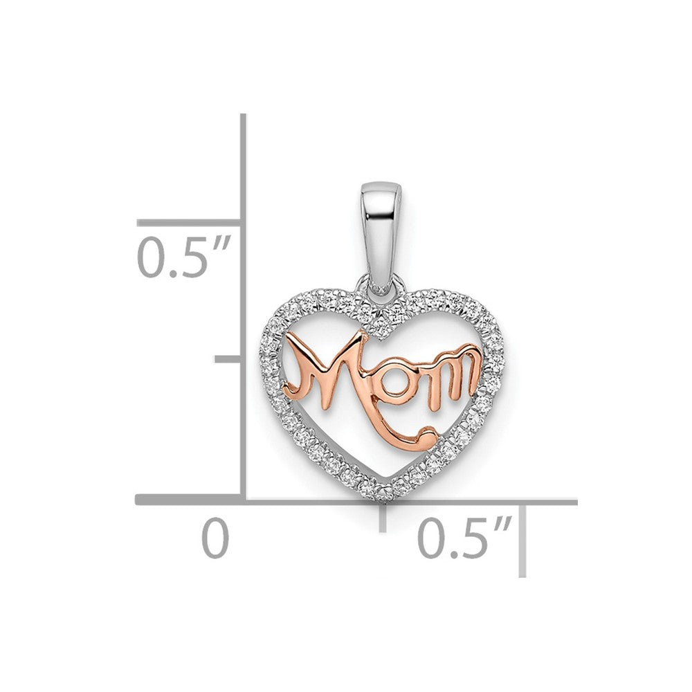14k Two-tone White and Rose Diamond MOM Script Heart Pendant