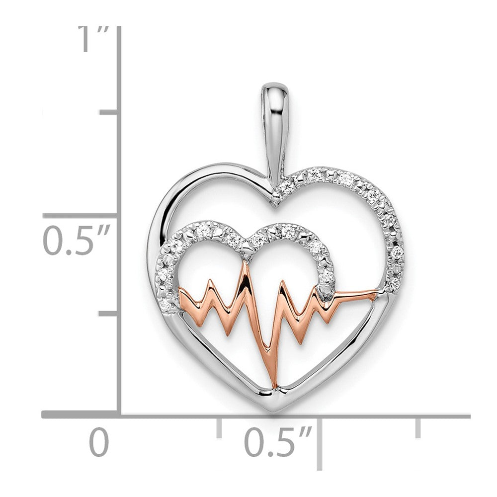 14k Two-tone White and Rose Heartbeat Diamond Heart Pendant