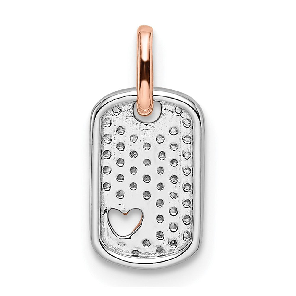 14k Two-tone White and Rose Small Dog Tag with Heart Diamond Pendant
