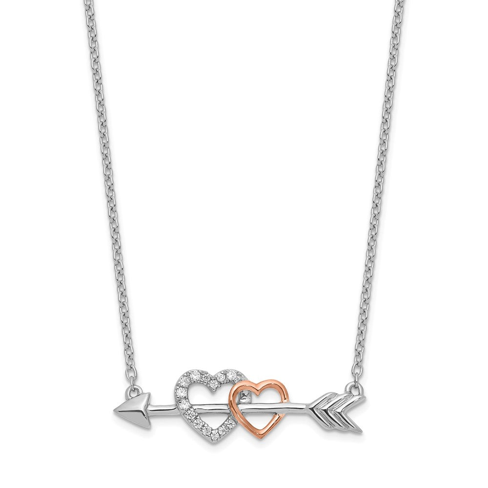 14k Two-tone 1/20 carat Diamond Hearts on Arrow 18 inch Necklace