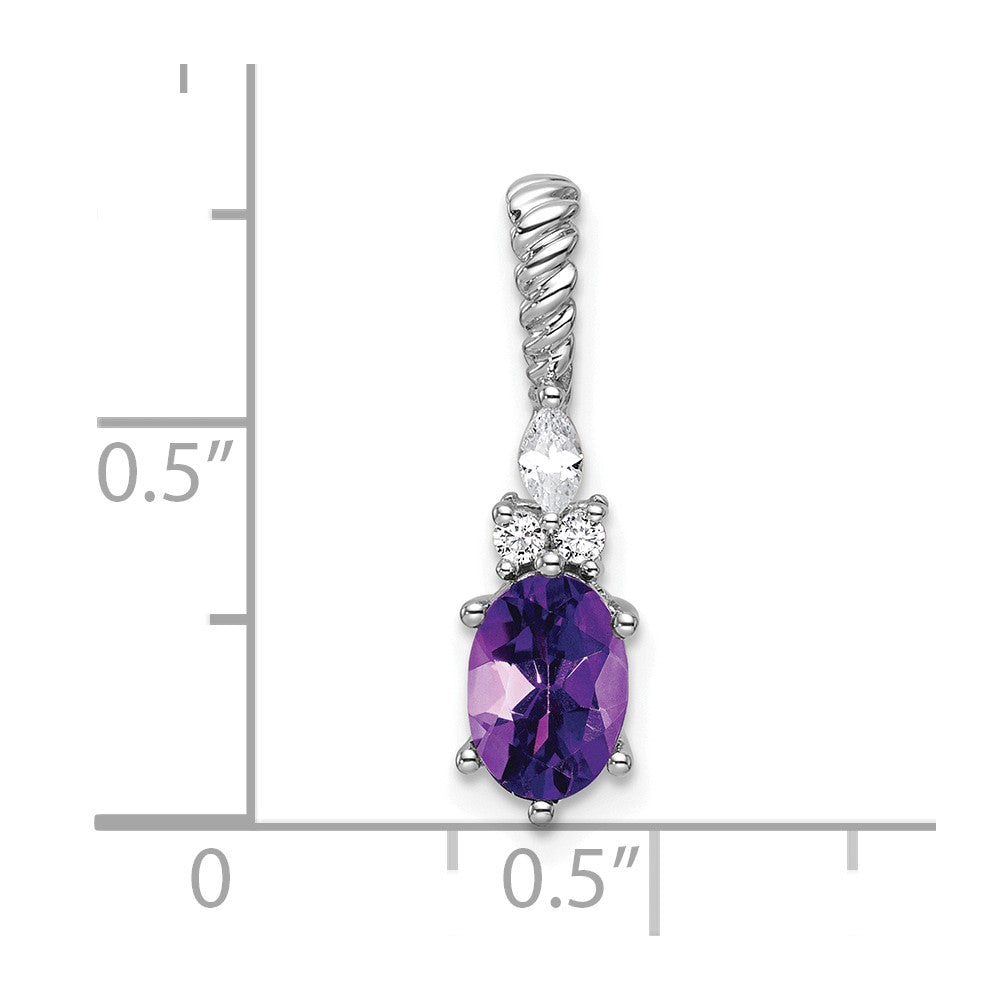 14K White Gold Diamond and 7x5 Oval February/Amethyst Twisted Chain Slide