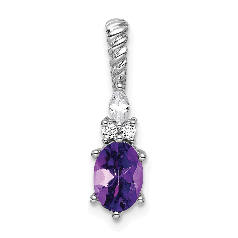 14K White Gold Diamond and 7x5 Oval February/Amethyst Twisted Chain Slide