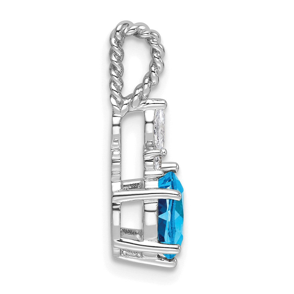 14K White Gold Diamond and 7x5 Oval December/Blue Topaz Twisted Chain Slide