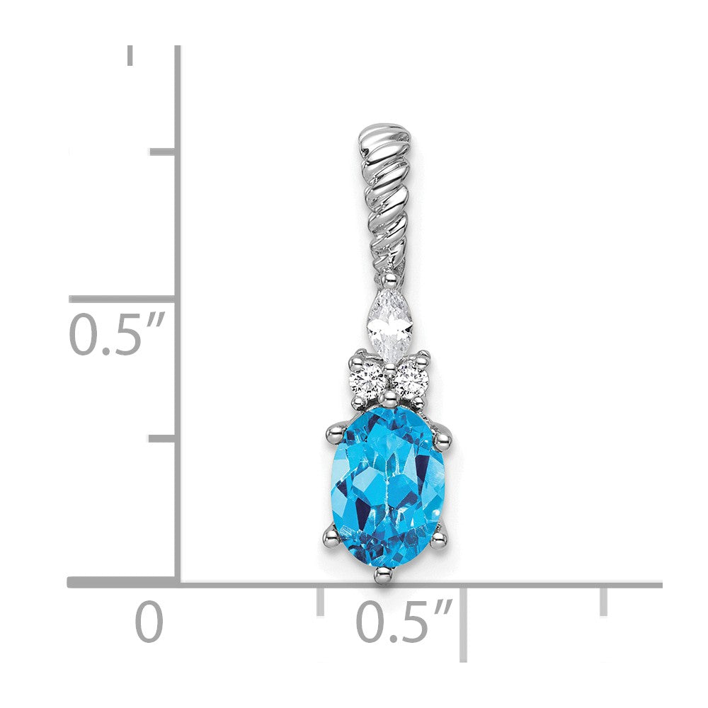 14K White Gold Diamond and 7x5 Oval December/Blue Topaz Twisted Chain Slide