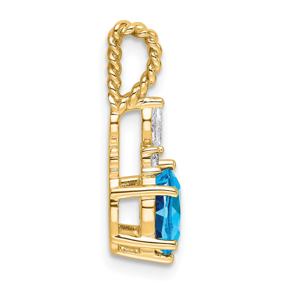 14K Diamond and 7x5 Oval December/Blue Topaz Twisted Chain Slide
