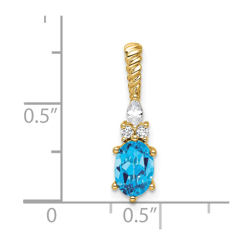 14K Diamond and 7x5 Oval December/Blue Topaz Twisted Chain Slide