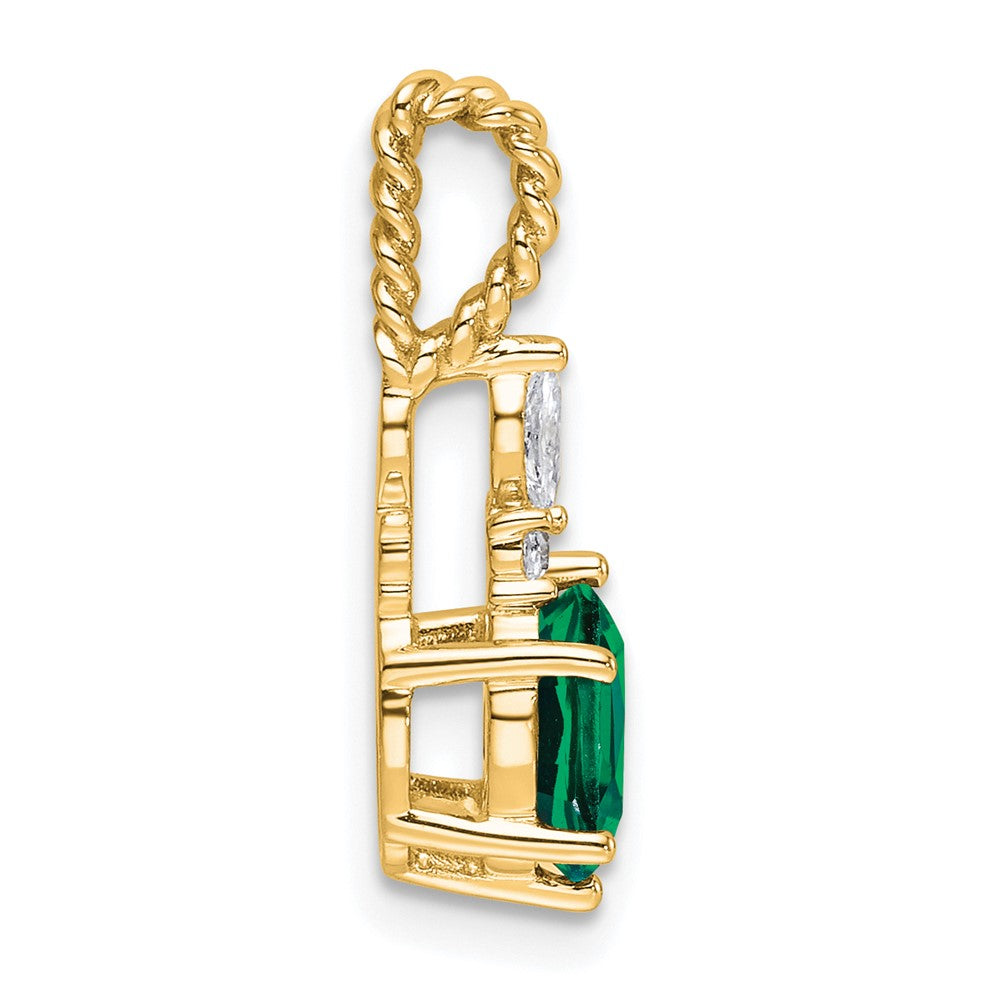 14K Diamond and 7x5 Oval May/Lab Created Emerald Twisted Chain Slide