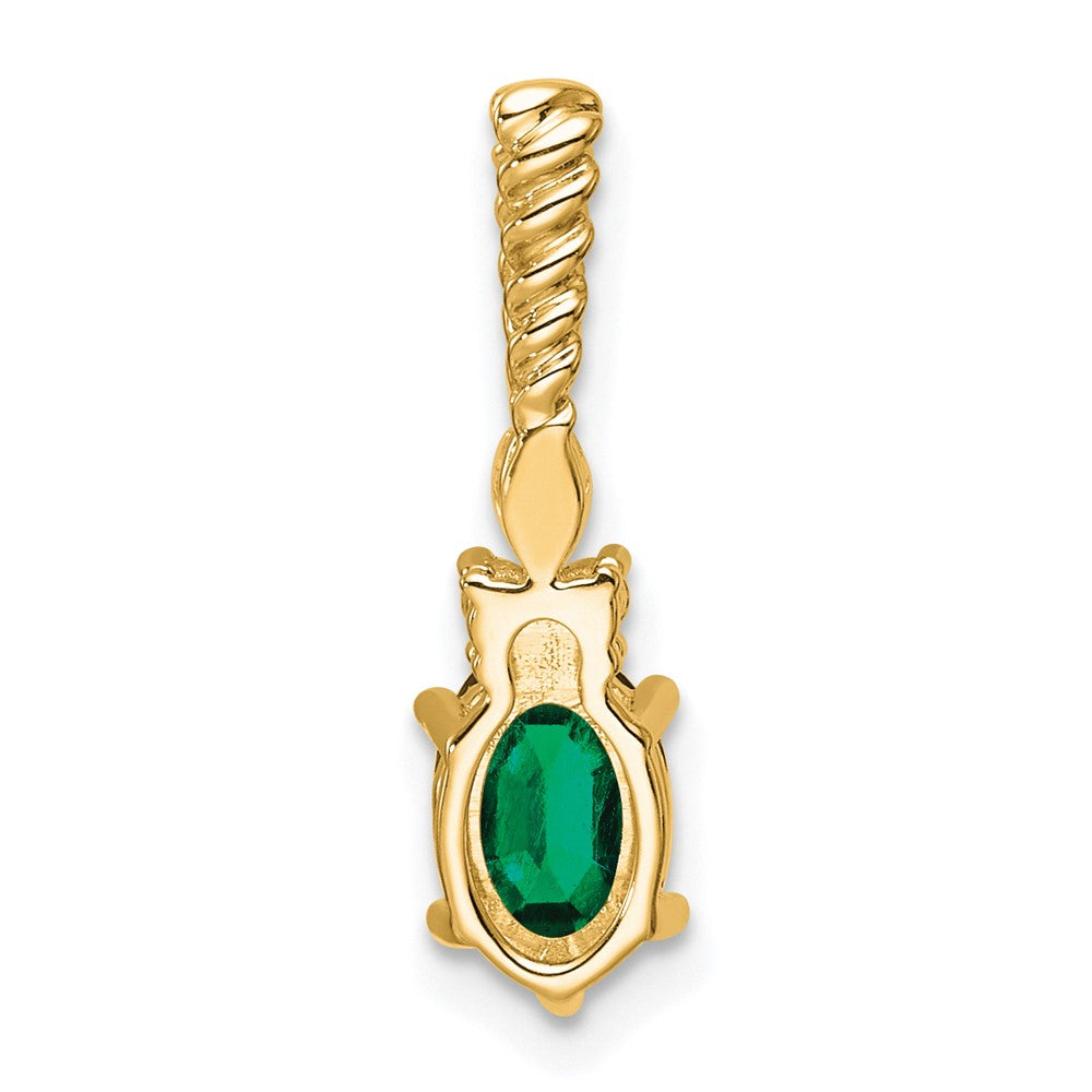 14K Diamond and 7x5 Oval May/Lab Created Emerald Twisted Chain Slide
