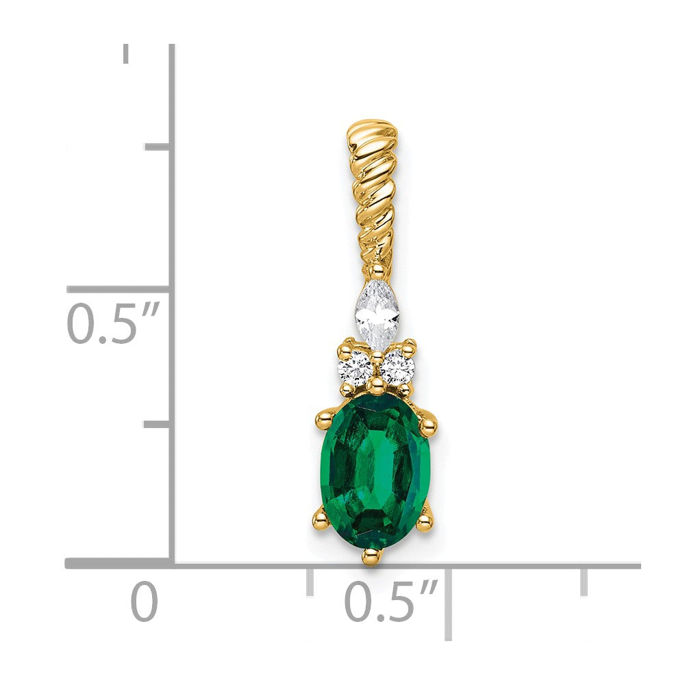 14K Diamond and 7x5 Oval May/Lab Created Emerald Twisted Chain Slide