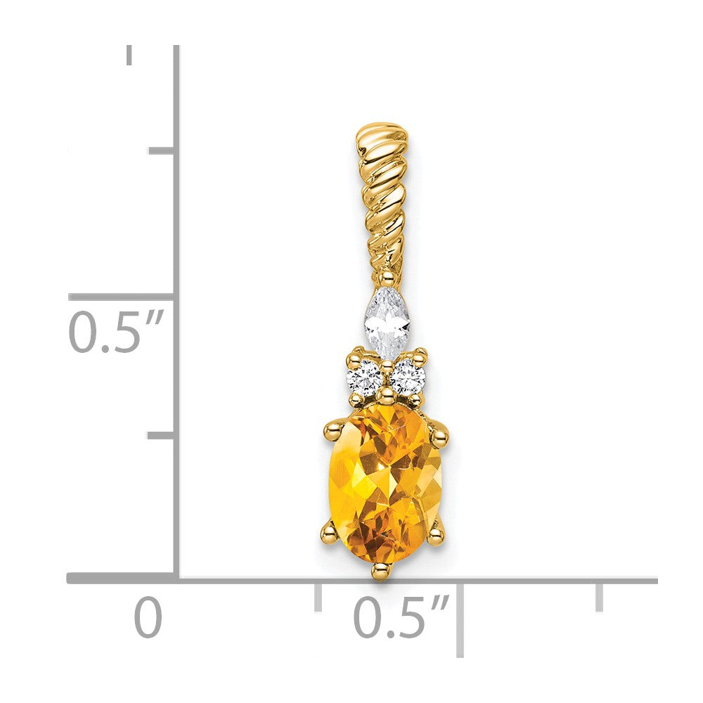 14K Diamond and 7x5 Oval November/Citrine Twisted Chain Slide