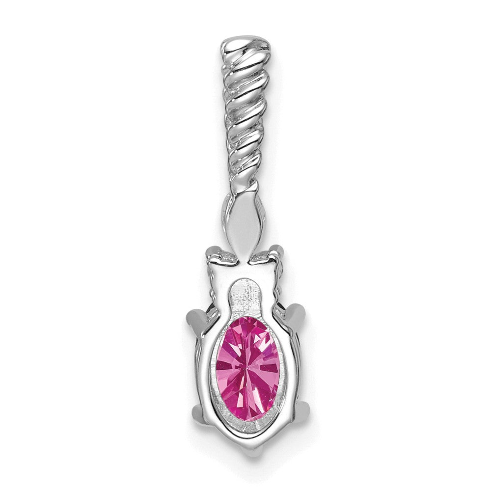 14K White Gold Diamond and 7x5 Oval October/Lab Created Pink Sapphire Twisted Chain Slide