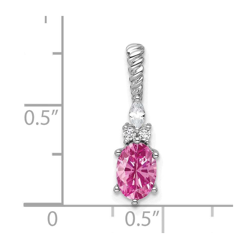 14K White Gold Diamond and 7x5 Oval October/Lab Created Pink Sapphire Twisted Chain Slide