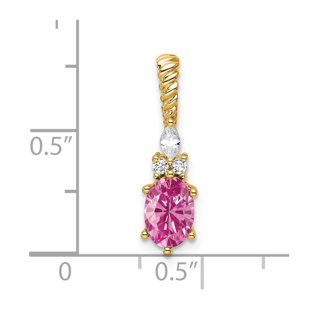 14K Diamond and 7x5 Oval October/Lab Created Pink Sapphire Twisted Chain Slide