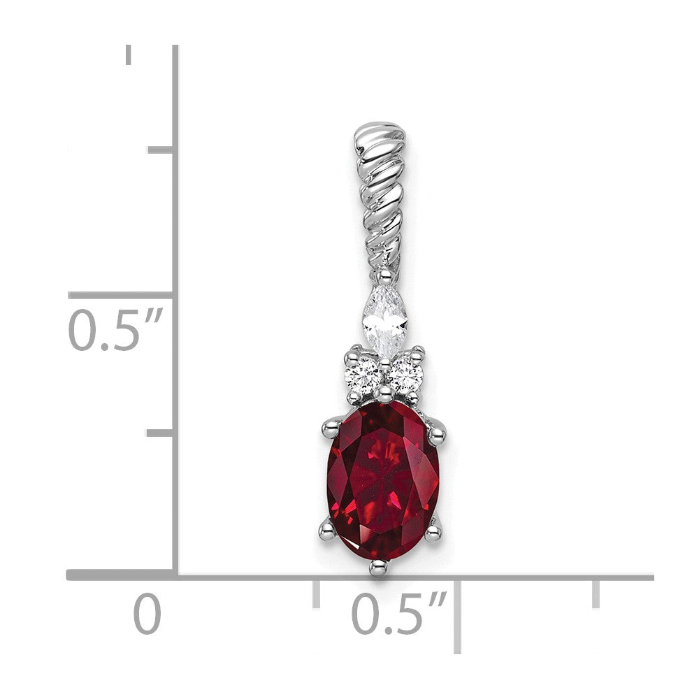 14K White Gold Diamond and 7x5 Oval July/Lab Created Ruby Twisted Chain Slide