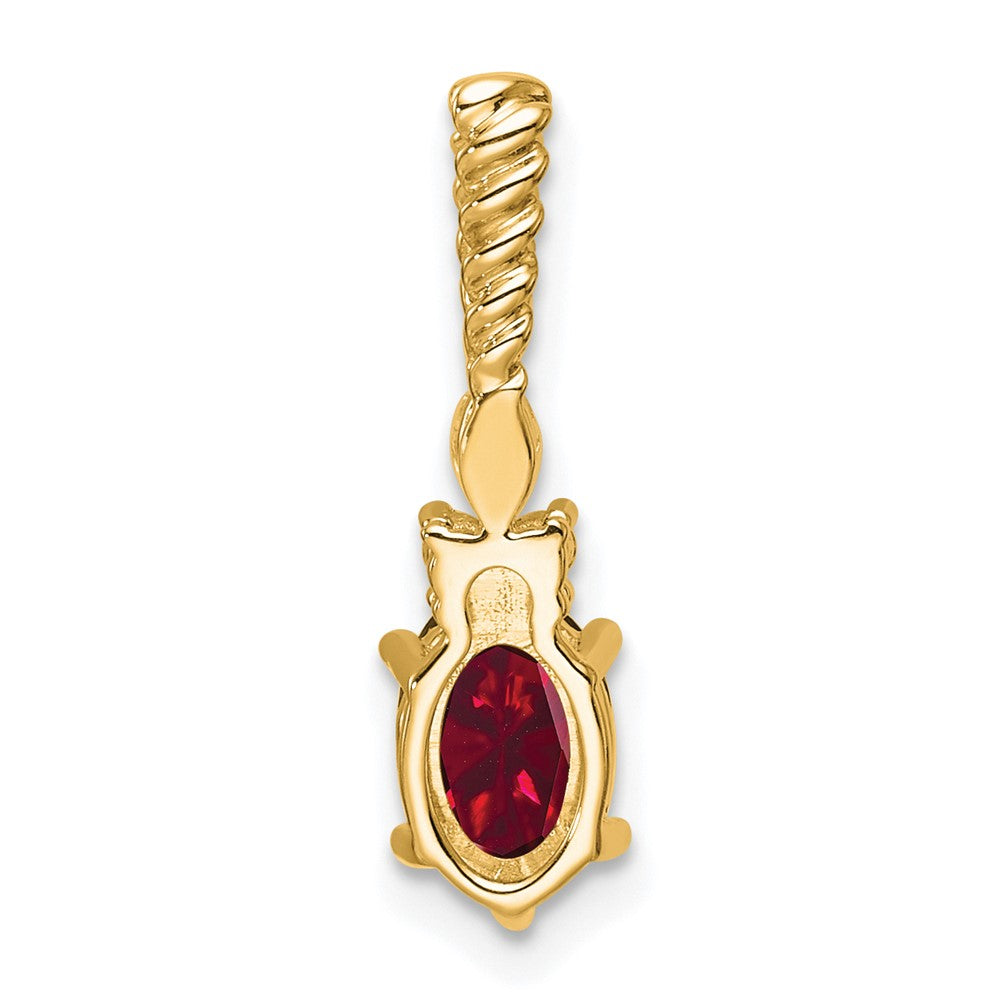 14K Diamond and 7x5 Oval July/Lab Created Ruby Twisted Chain Slide