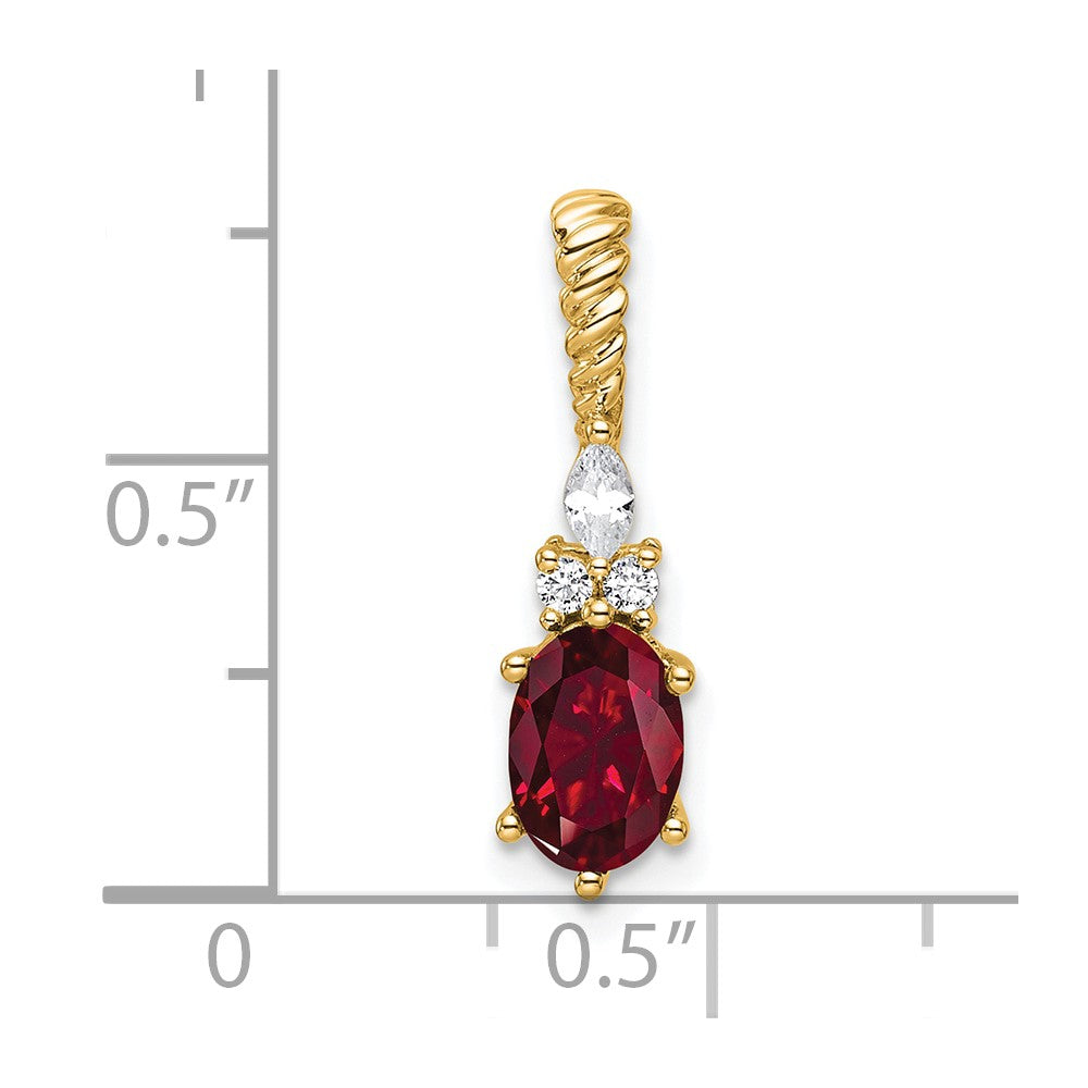 14K Diamond and 7x5 Oval July/Lab Created Ruby Twisted Chain Slide