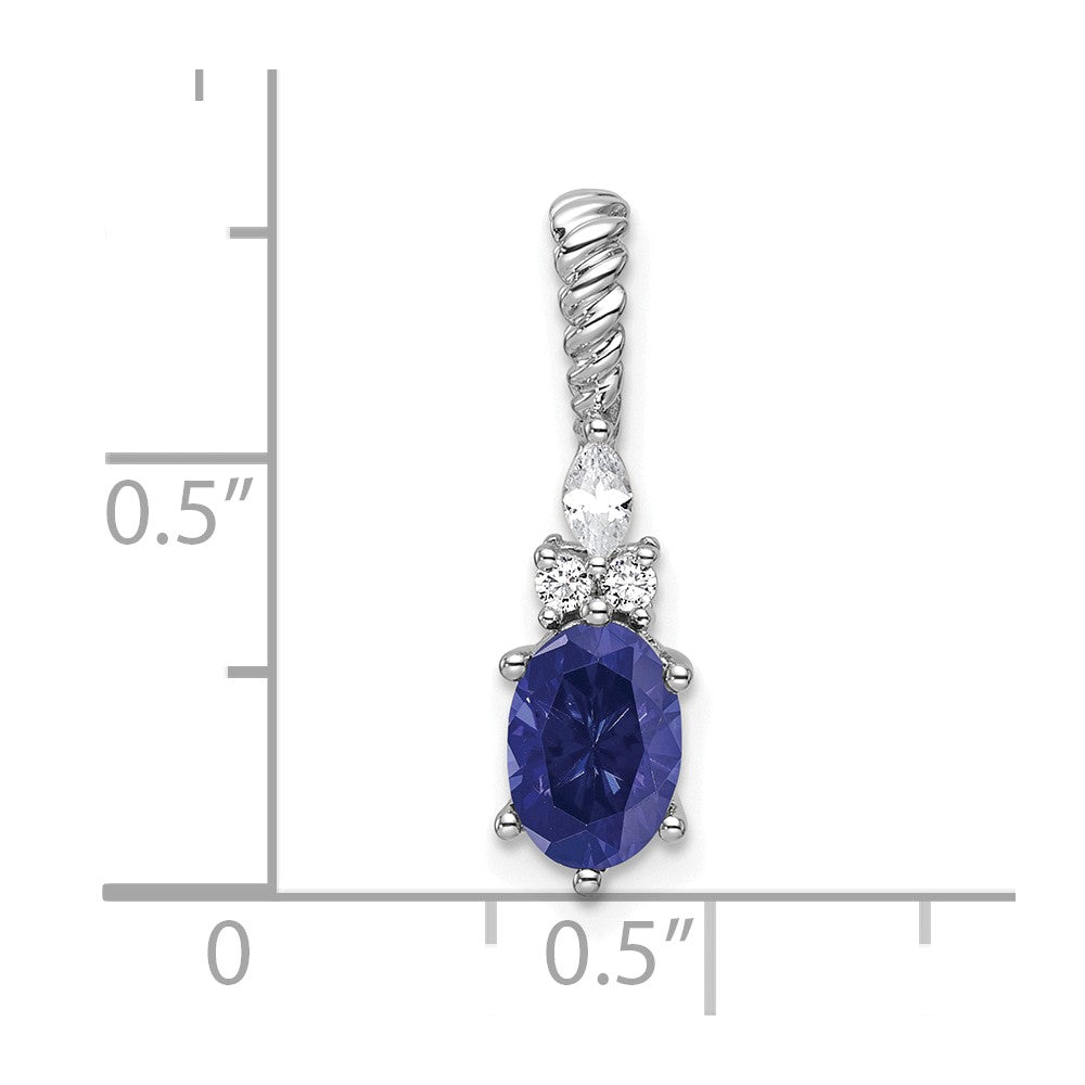 14K White Gold Diamond and 7x5 Oval September/Lab Created Sapphire Twisted Chain Slide