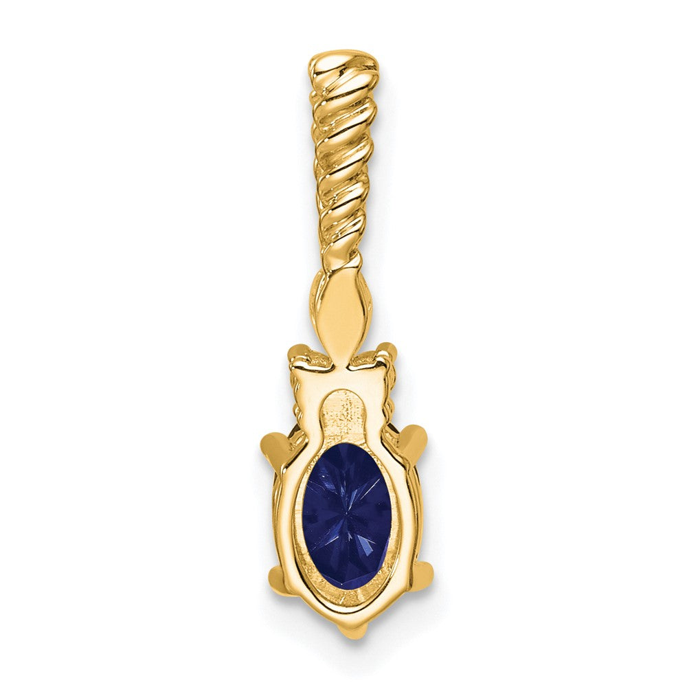 14K Diamond and 7x5 Oval September/Lab Created Sapphire Twisted Chain Slide