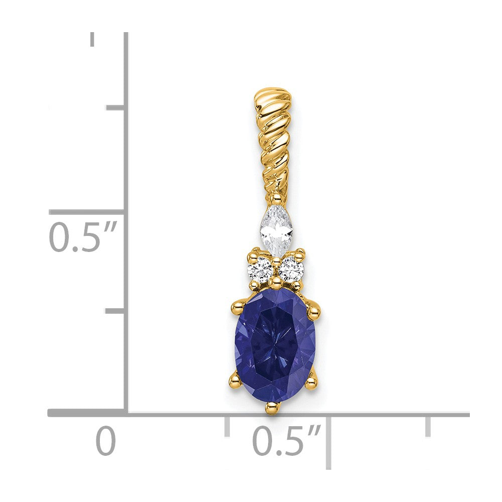 14K Diamond and 7x5 Oval September/Lab Created Sapphire Twisted Chain Slide