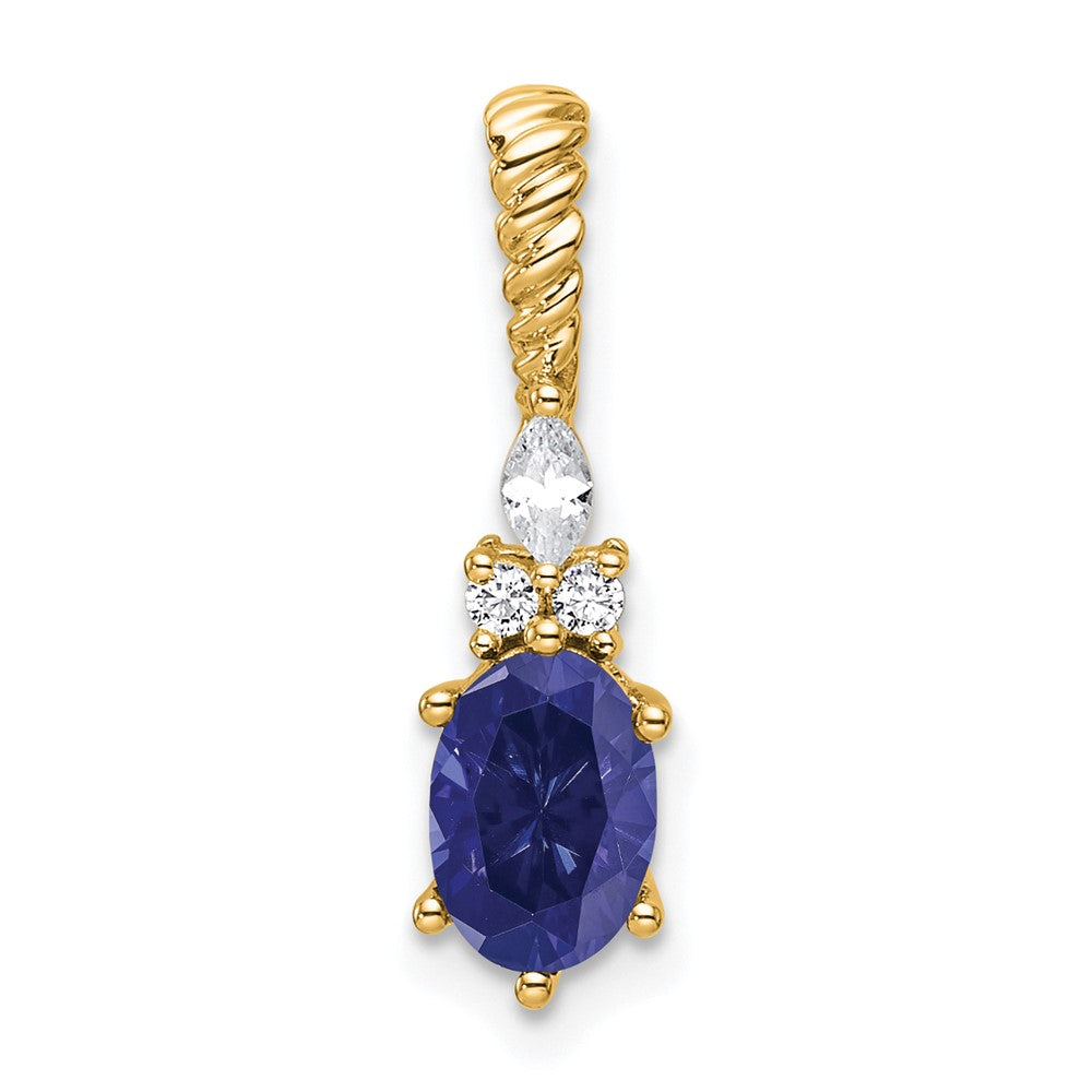 14K Diamond and 7x5 Oval September/Lab Created Sapphire Twisted Chain Slide